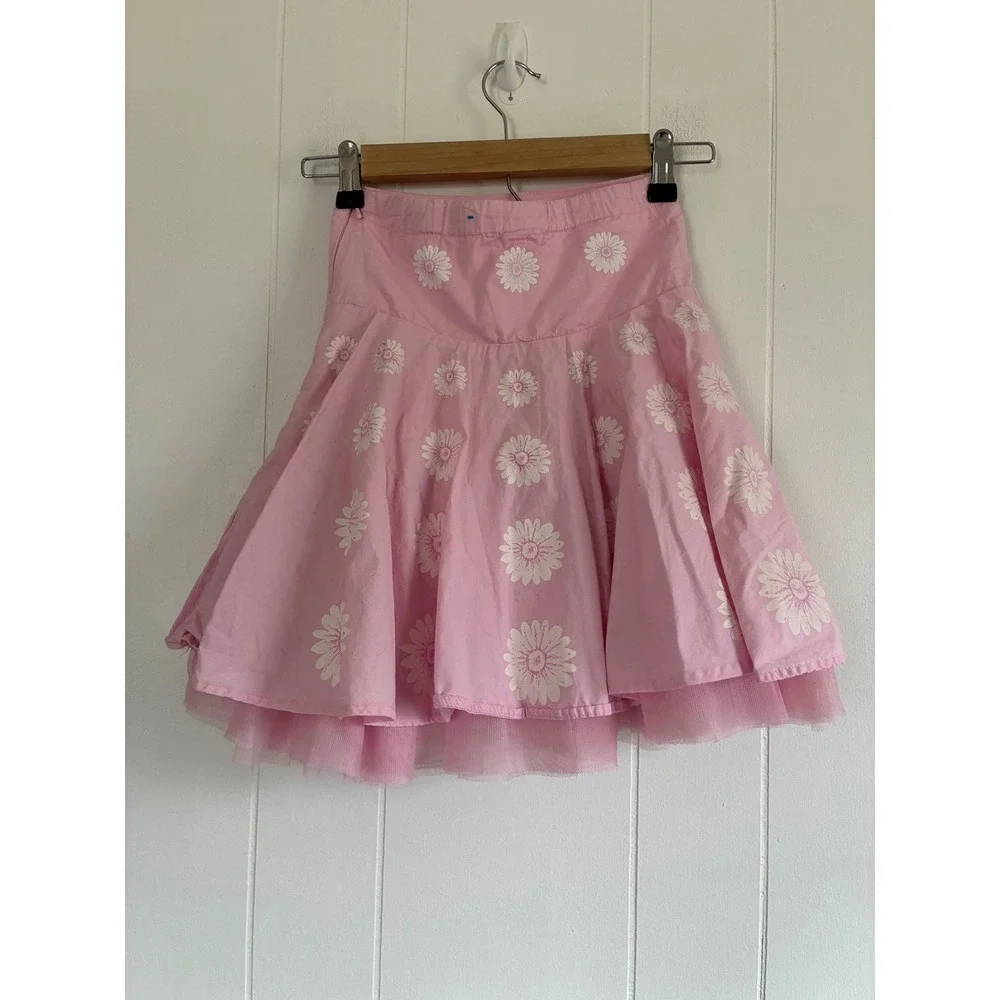 The Childrens Place Girls Pink Daisy‎ Sequin Tulle Layered Skirt 6 Adjustable